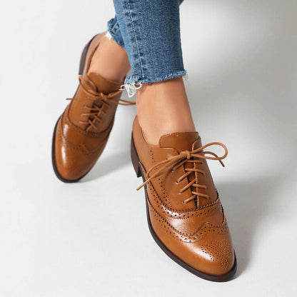 Women's Tie Up Brogue Low Heel Oxford Shoes