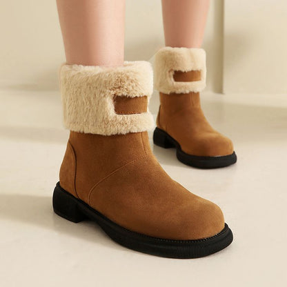 Women's Patchwork Round Toe Flat Platform Boots