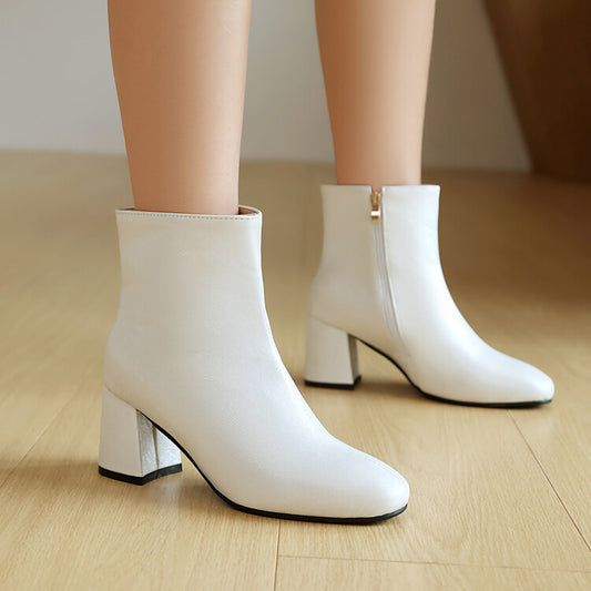 Women's Square Toe Block Heel Ankle Boots