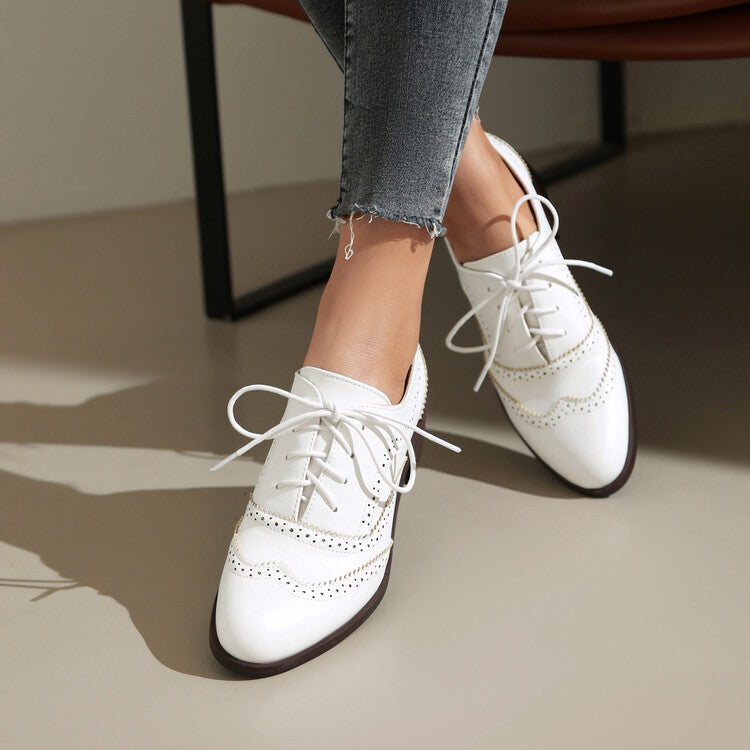 Women's Lace Up Brogues Low Heel Oxford Shoes