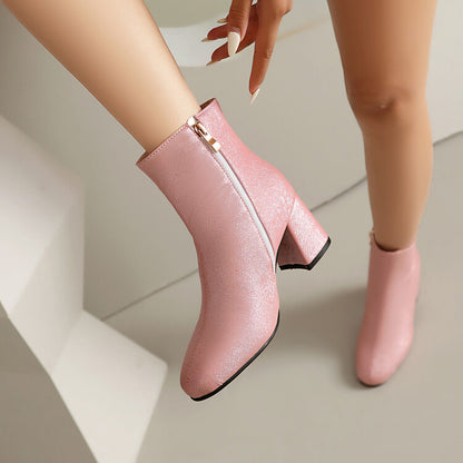 Women's Square Toe Block Heel Ankle Boots