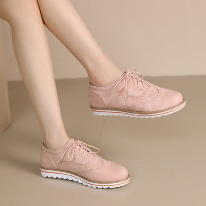 Women's Lace-Up Round Toe Flat Oxfords Brogues Shoes