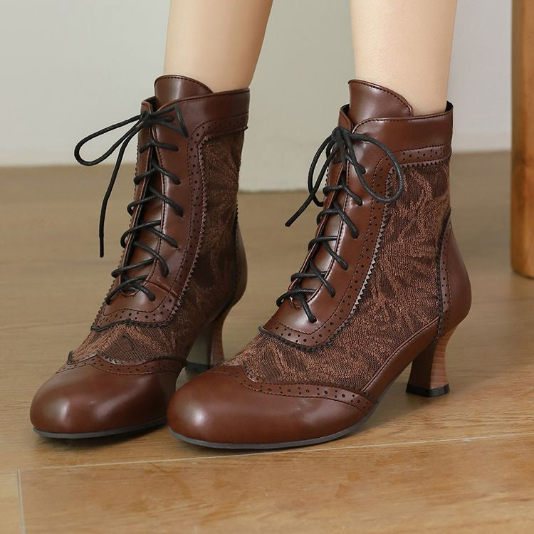 Women's Lace Up High Heel Ankle Boots