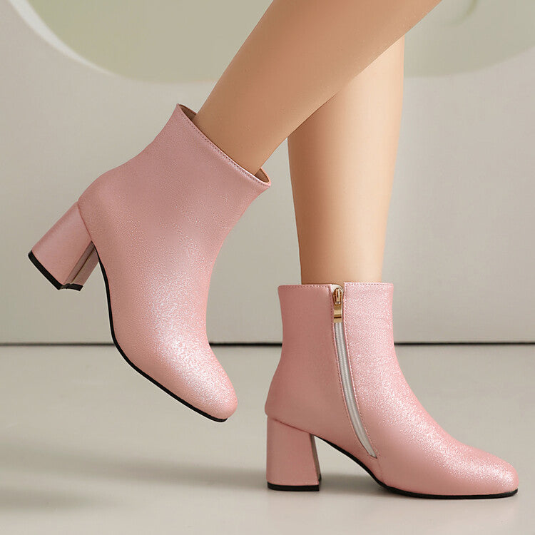 Women's Square Toe Block Heel Ankle Boots