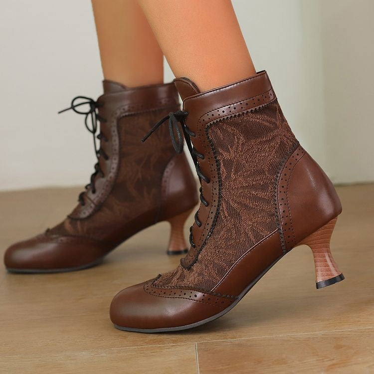 Women's Lace Up High Heel Ankle Boots