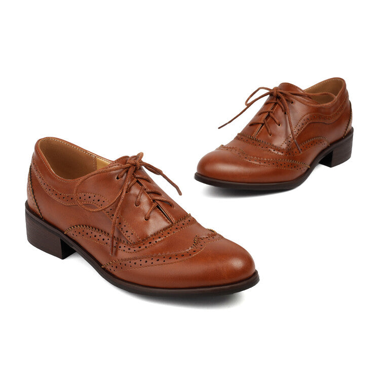 Women's Lace Up Brogues Low Heel Oxford Shoes