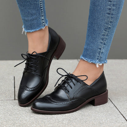 Women's Tie Brogue Low Heel Derby Shoes