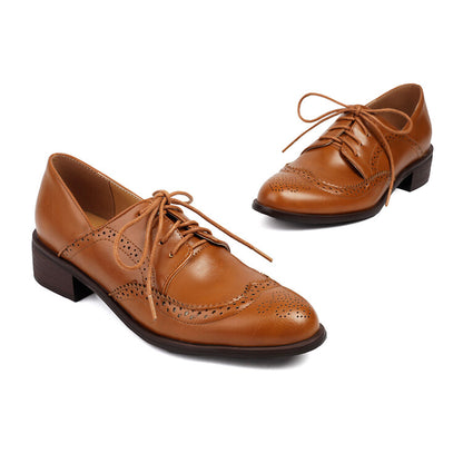 Women's Tie Brogue Low Heel Derby Shoes