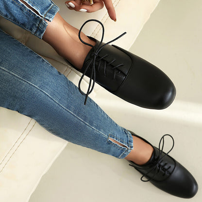 Women's Lace-Up Square Toe Low Heel Oxfords Shoes