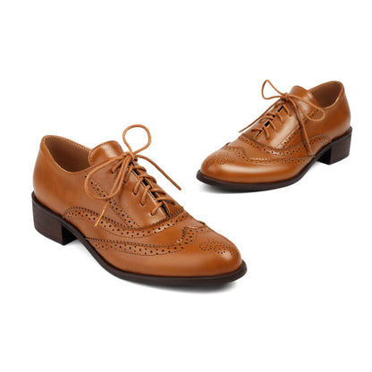 Women's Tie Up Brogue Low Heel Oxford Shoes