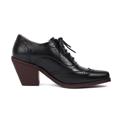 Women's Pointed Toe Lace Up Block Heel Oxfords Shoes