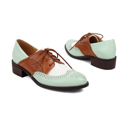 Women's Tie Brogue Low Heel Derby Shoes