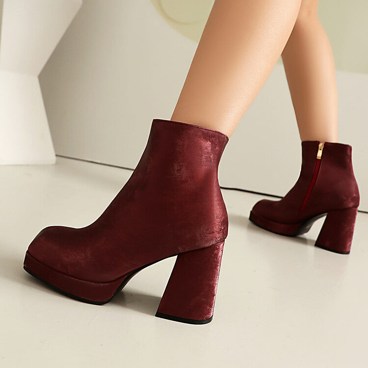 Women's Square Heel Platform Short Boots