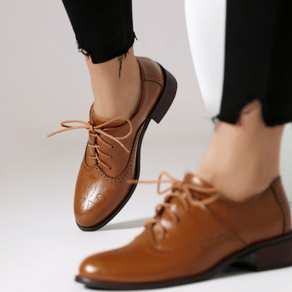 Women's Tie Up Brogue Low Heel Oxford Shoes