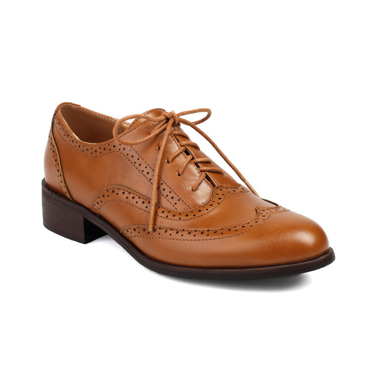 Women's Brogue Low Heel Lace Up Oxford Shoes