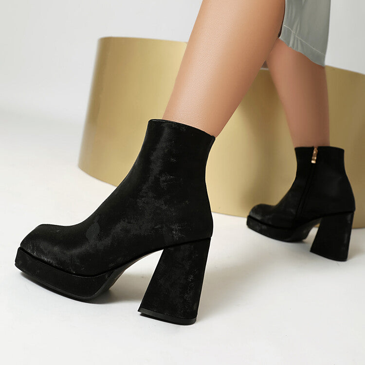 Women's Square Heel Platform Short Boots