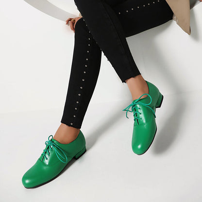 Women's Lace-Up Square Toe Low Heel Oxfords Shoes