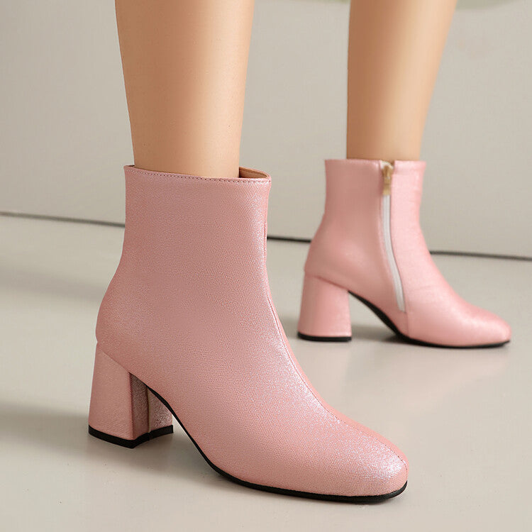 Women's Square Toe Block Heel Ankle Boots