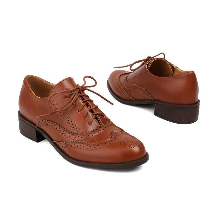 Women's Tie Up Brogue Low Heel Oxford Shoes