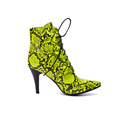 Women's Snake Pattern Lace-Up Spike Heel Ankle Boots