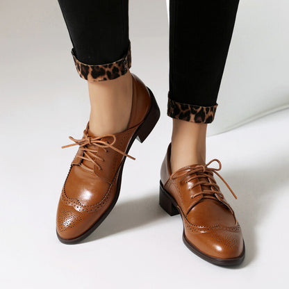 Women's Tie Brogue Low Heel Derby Shoes