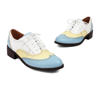 Women's Brogue Low Heel Lace Up Oxford Shoes