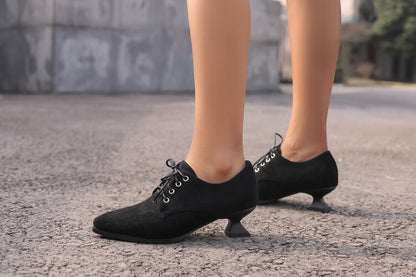 Women's Pointed Toe Hoof Heel Oxford Shoes