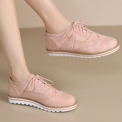 Women's Lace-Up Round Toe Flat Oxfords Brogues Shoes