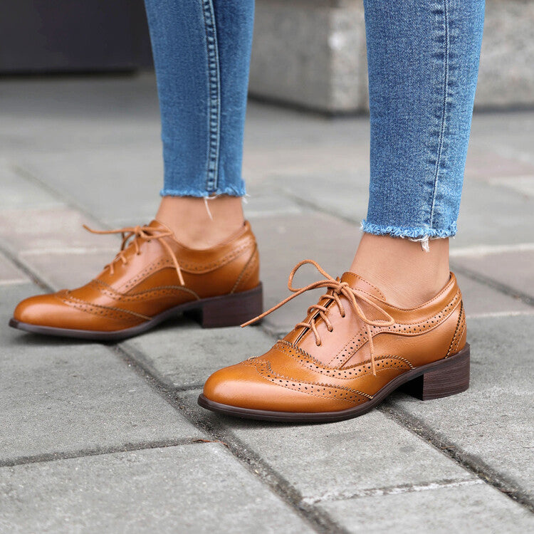 Women's Lace Up Brogues Low Heel Oxford Shoes