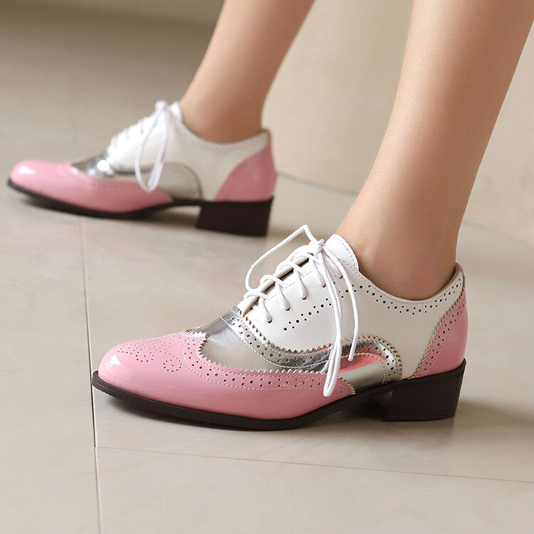 Women's Square Toe Mixcolor Square Heel Brogues Oxfords Shoes