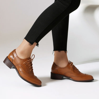 Women's Brogue Low Heel Lace Up Oxford Shoes