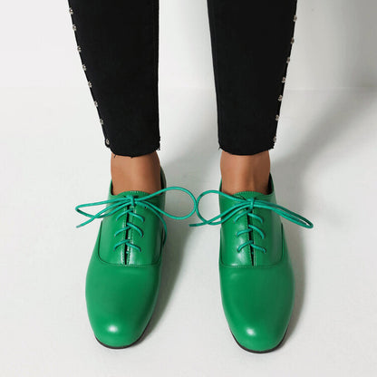 Women's Lace-Up Square Toe Low Heel Oxfords Shoes