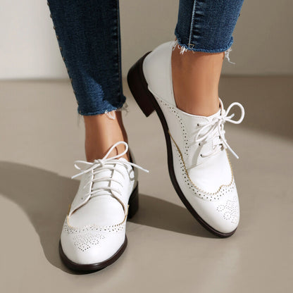 Women's Tie Brogue Low Heel Derby Shoes