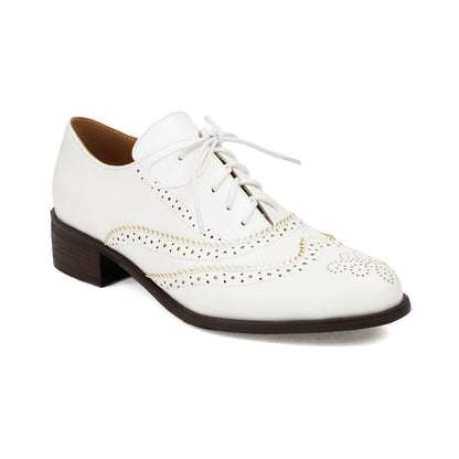 Women's Tie Up Brogue Low Heel Oxford Shoes