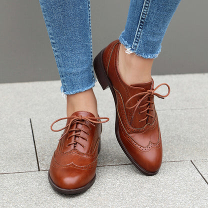 Women's Brogue Low Heel Lace Up Oxford Shoes