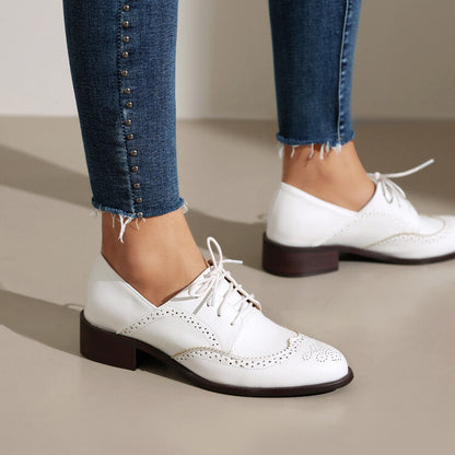 Women's Tie Brogue Low Heel Derby Shoes