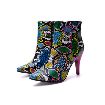 Women's Snake Pattern Spike Heel Ankle Boots