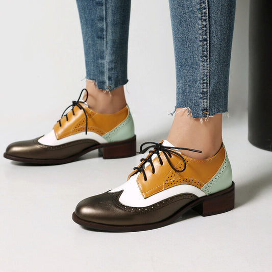 Women's Lace Up Brogue Low Heel Derby Shoes