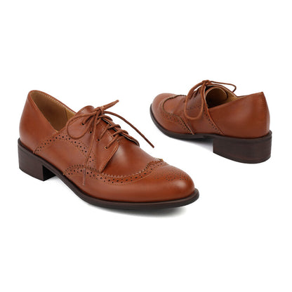 Women's Tie Brogue Low Heel Derby Shoes