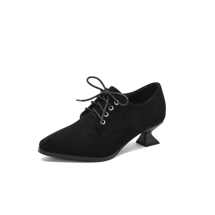 Women's Pointed Toe Hoof Heel Oxford Shoes