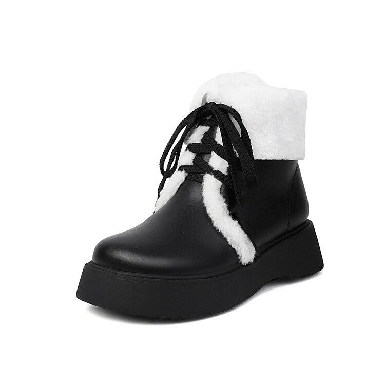 Women's Lace-Up Round Toe Flat Platform Boots