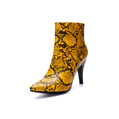 Women's Snake Pattern Spike Heel Ankle Boots