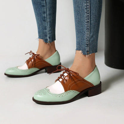 Women's Tie Brogue Low Heel Derby Shoes