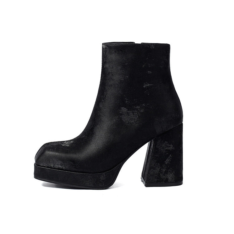 Women's Square Heel Platform Short Boots