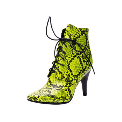 Women's Snake Pattern Lace-Up Spike Heel Ankle Boots