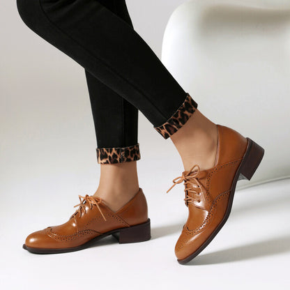 Women's Tie Brogue Low Heel Derby Shoes