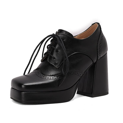 Women's Square Toe Mixcolor Platform High Heel Brogues Derby Shoes