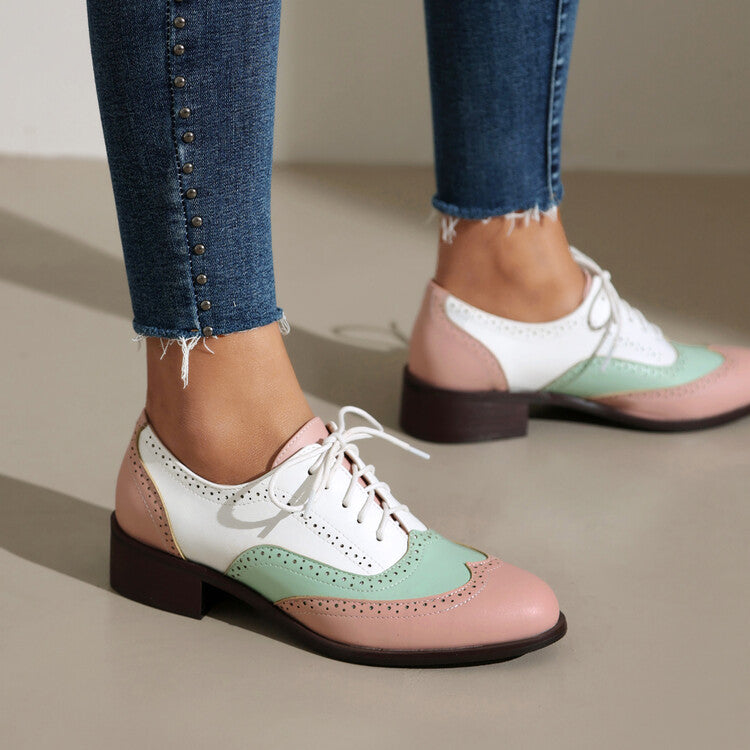 Women's Brogue Low Heel Lace Up Oxford Shoes