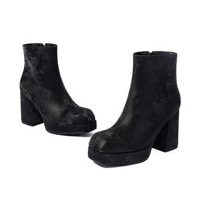 Women's Square Heel Platform Short Boots