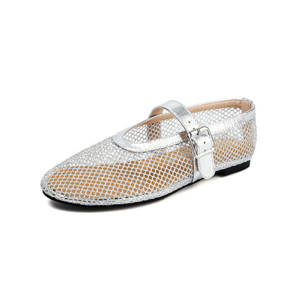 Women's Transparent Mesh Flat Mary Jane Shoes